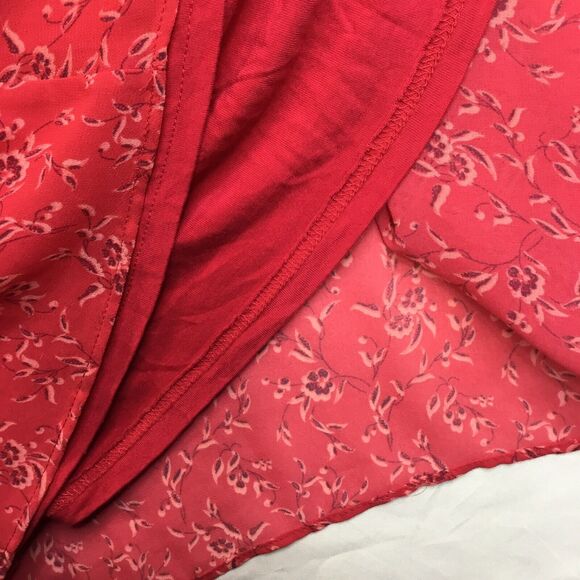 Ann Taylor Blouse Top Short Sleeve Semi Sheer Lined Red Size Large scoop neck - Picture 6 of 7